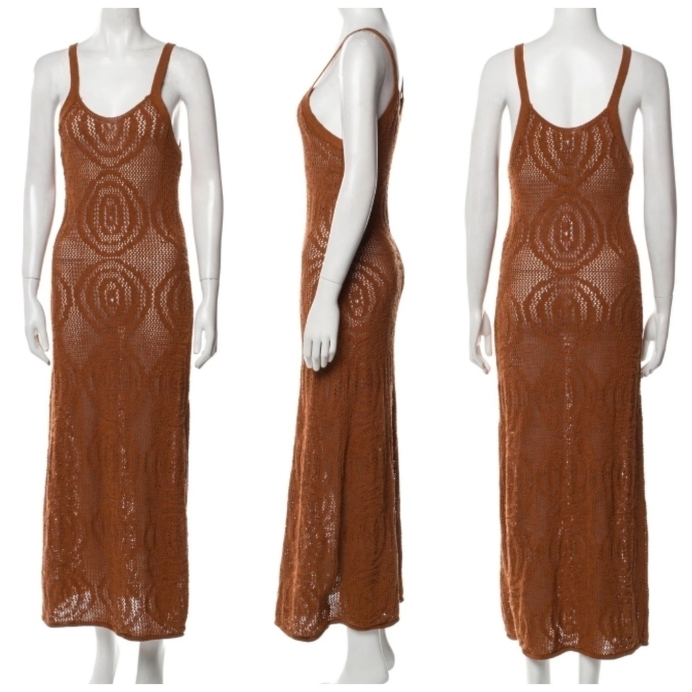 House of Harlow 1960 Crochet Scoop Neck Sleeveless Brown Maxi Dress Size Medium